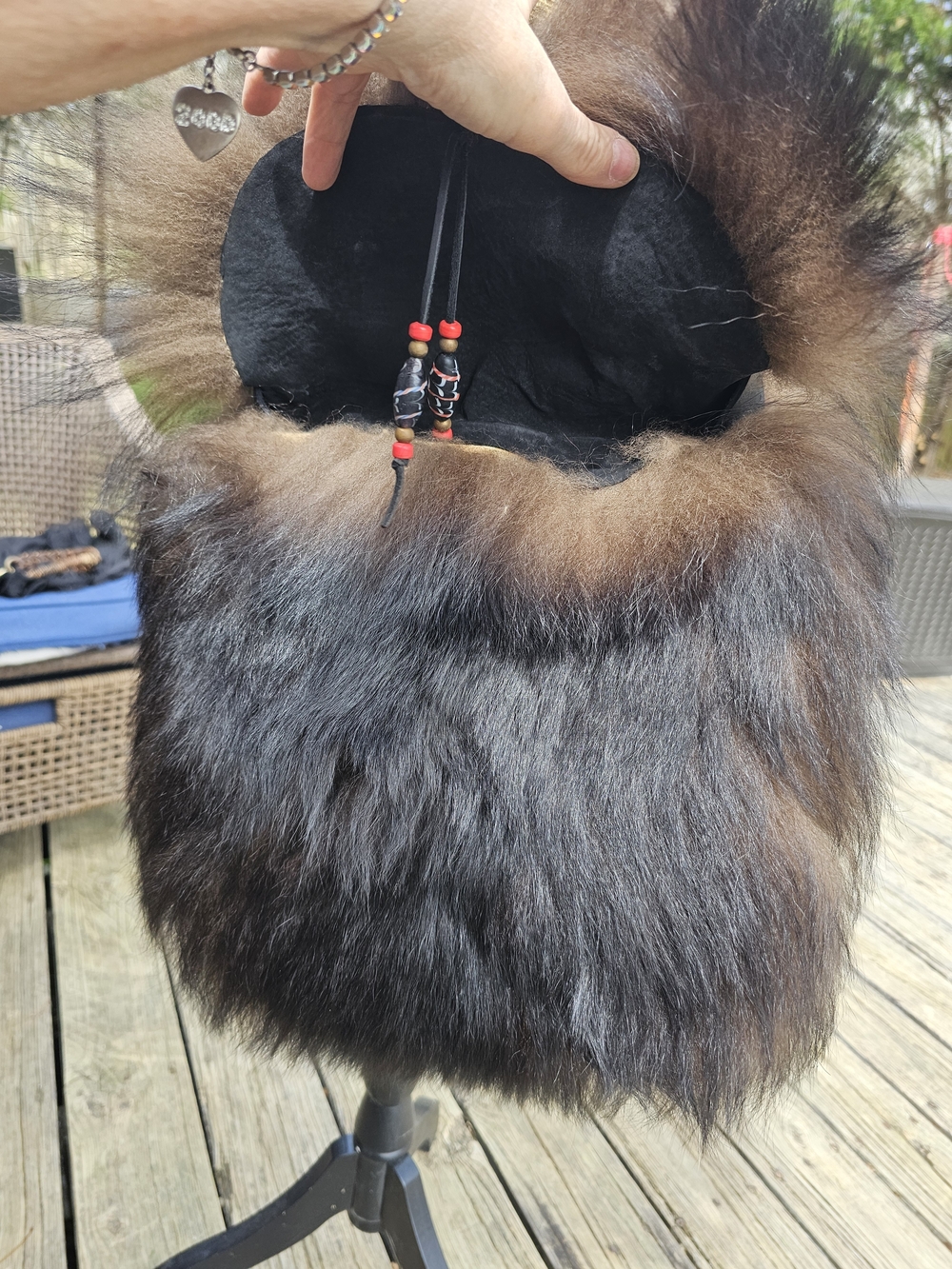 Buffalo Fur Foraging Crossbody Bag with Bead Accents - Picture 3 of 5